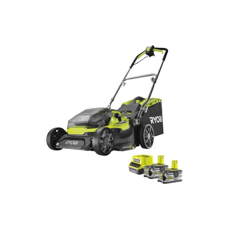 Tondeuse hybride RYOBI 18V One coupe 37cm - 2 batteries 5.0 Ah - 1 chargeur rapide RY18LMH37A-250