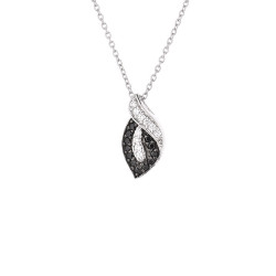 Collier Motif FLAMME  Oxydes de Zirconium Blancs et Noirs    Maille Forçat Argent 925 Millièmes Rhodié 