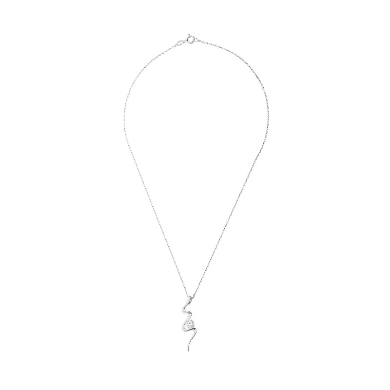 Collier Motif Fantaisie orné d'un Solitaire en  Oxyde de Zirconium  Maille Forçat Argent 925 Millièmes Rhodié 