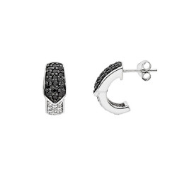 Boucles d'Oreilles Argent 925 Millièmes Rhodié  Oxydes de Zirconium Blancs et Noirs