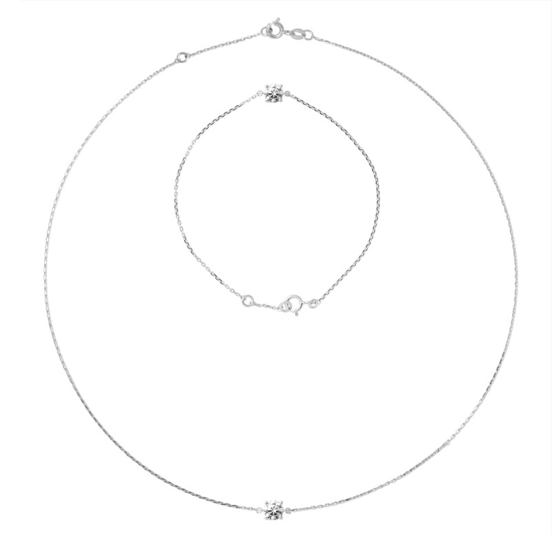 Parure Collier et Bracelet Oxyde de Zyrconium 5 mm Serti 4 Griffes 