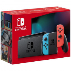 Console Nintendo Switch avec un Joy-Con rouge néon et un Joy-Con bleu néon