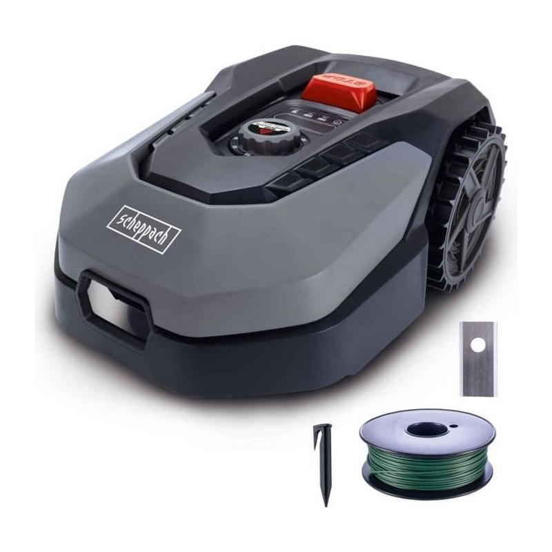 Robot tondeuse connecté 400m2 Scheppach RoboCut L500 avec station de recharge | Jusqu'a 400 m² | Capteur de pluie | WiFi  BT