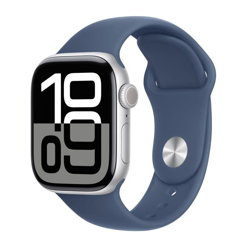 Apple Watch Series 10 GPS - 42mm - Boîtier Silver Aluminium - Bracelet Denim Sport Band - S/M