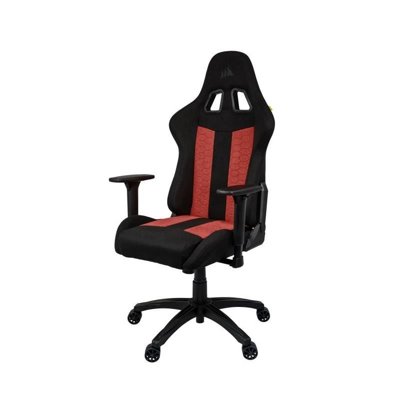 CORSAIR - Chaise bureau - Fauteuil Gaming - TC100 RELAXED - Tissu - Ergonomique - Accoudoirs réglables - Noir/Rouge (CF-990001