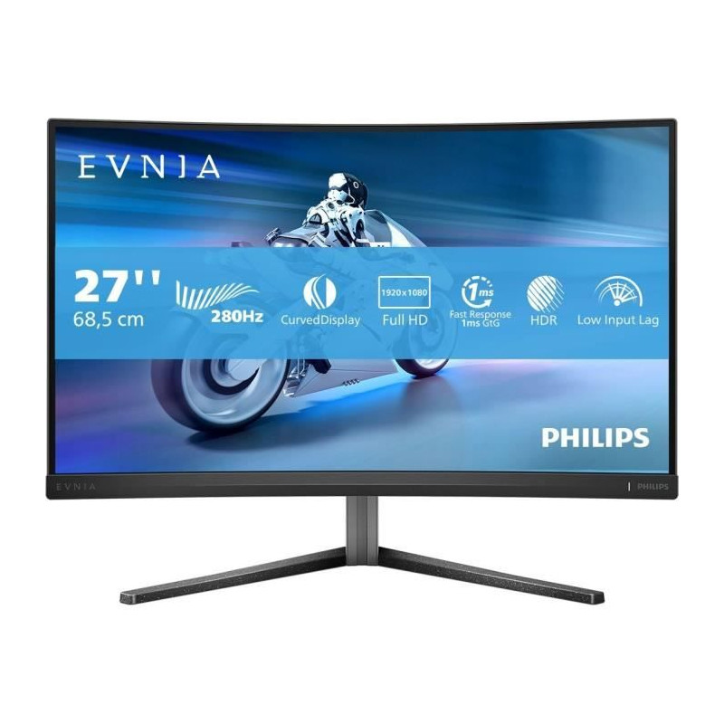 Écran PC - PHILIPS - Evnia 27M2C5200W - 27 FHD - Dalle incurvée Fast VA - 280Hz - 0,3ms - HDMI/DP - Noir