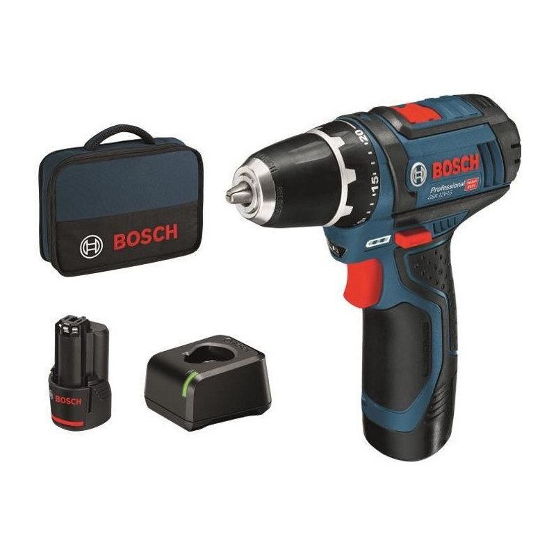 Bosch Professional Perceuse GSR 12V-15 avec 2 batterie 2Ah  chargeur  Softbag