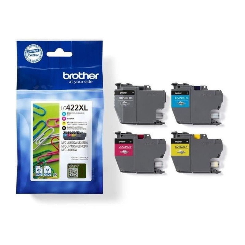 Pack 4 cartouches LC422XLVAL - BROTHER - Pour Business Smart MFC-J5340DW, MFC-J5345DW, MFC-J5740DW, MFC-J6540DW et MFC-J6940DW