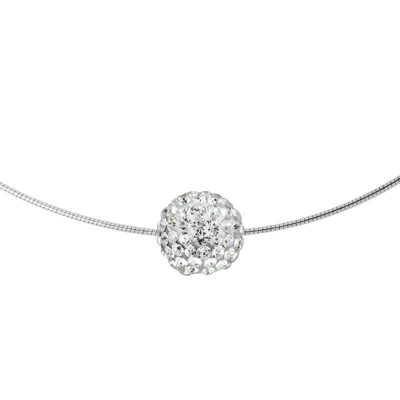 Collier  "Pure WHITE" orné d'une Boule Pendentif entièrement sertie de Véritable Cristal Blanc 