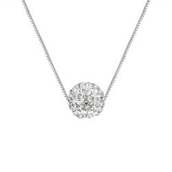 Collier  "Pure WHITE" orné d'une Boule Pendentif entièrement sertie de Véritable Cristal Blanc 