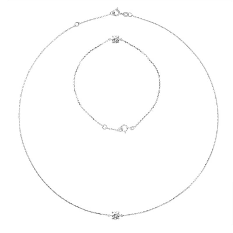 Parure Collier et Bracelet Oxyde de Zyrconium 5 mm Serti 4 Griffes 