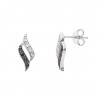 Boucles d'Oreilles Motifs FLEURS Argent 925 Millièmes Rhodié  Oxydes de Zirconium Blancs et Noirs 