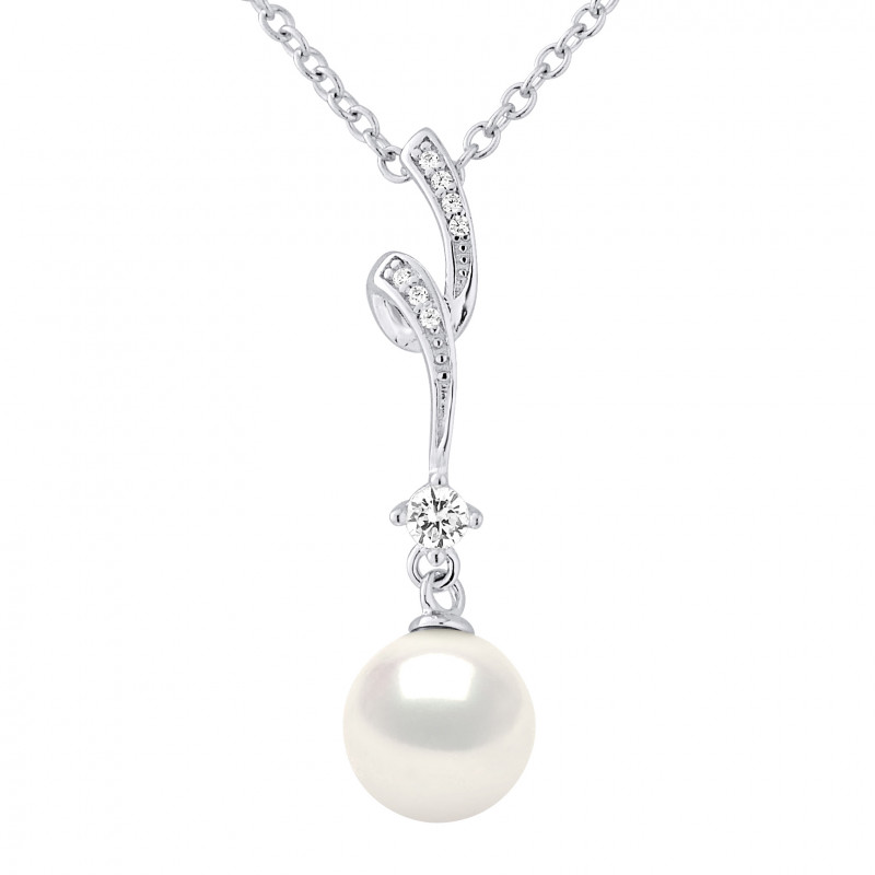 Collier Pendentif "FANTAISIE" Perle Blanche et Oxydes de Zirconium  