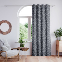 Rideau CALM couleur graphite imprimé motif végétal style classique argent œillets en métal argenté velours 140x250 AmeliaHome