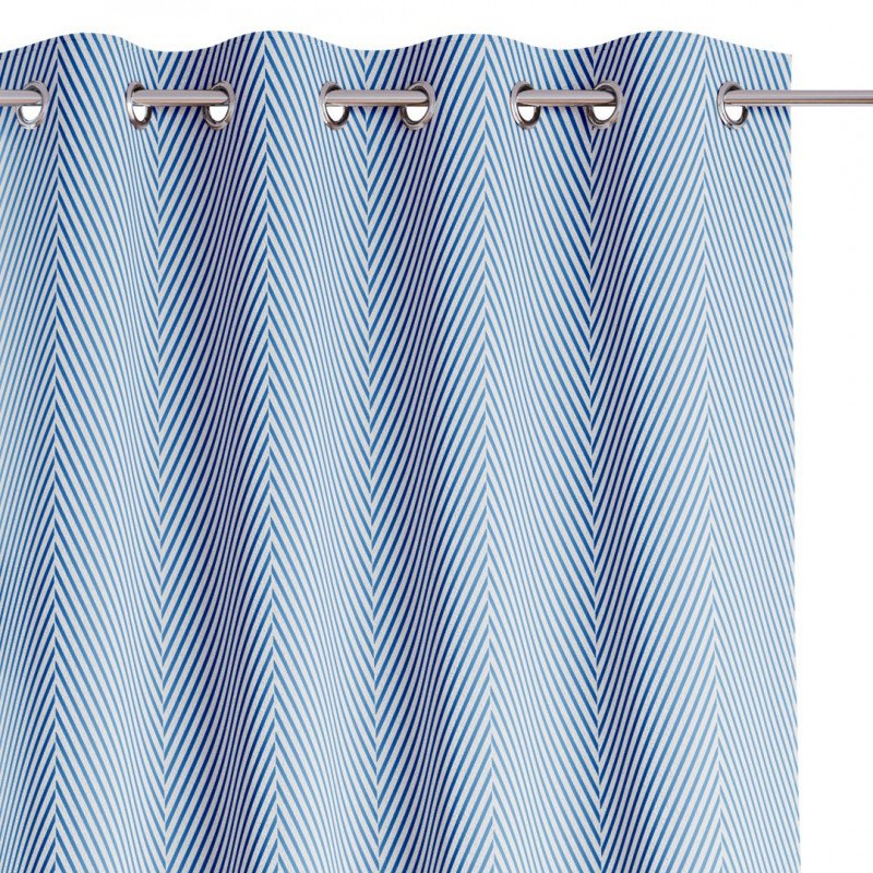 Rideau CLEAR couleur bleu marine imprimé motif boho style classique argent œillets en métal argenté velours 140x250 AmeliaHome