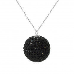 Collier "BLACK NIGHT"orné d'une Boule Pendentif entièrement sertie de Véritable Cristal Noir