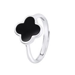 Bague motif "TREFLE" NOIR Ajustable 