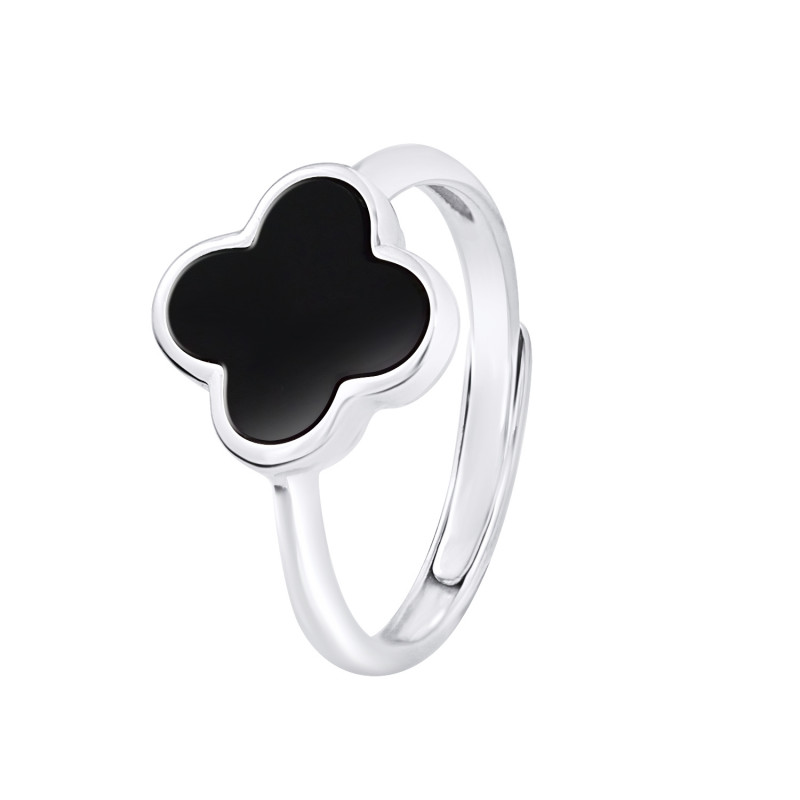 Bague motif "TREFLE" NOIR Ajustable 