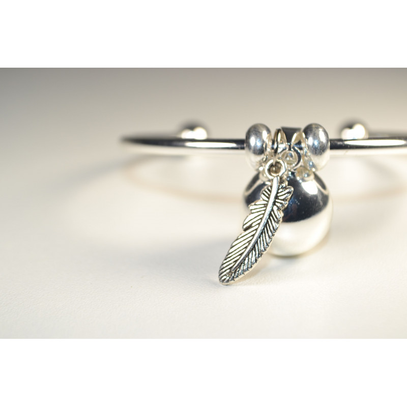 Bracelet Bola de grossesse argent lisse - LOUISE (Plume indienne)