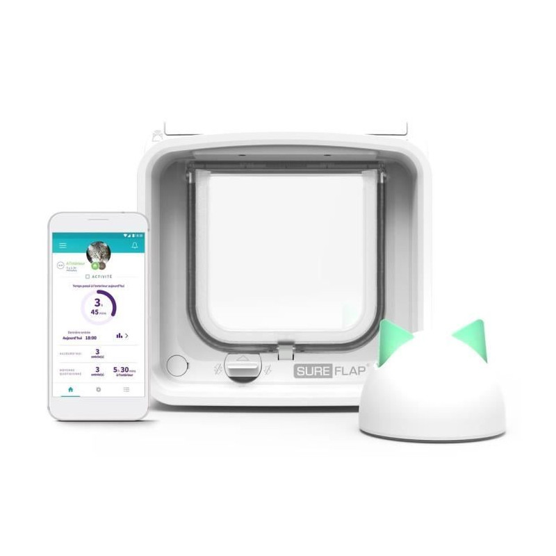 SUREFLAP Chatiere a Puce électronique Connectée - Blanc - 142 mm x 120 mm (Livré avec le Hub)