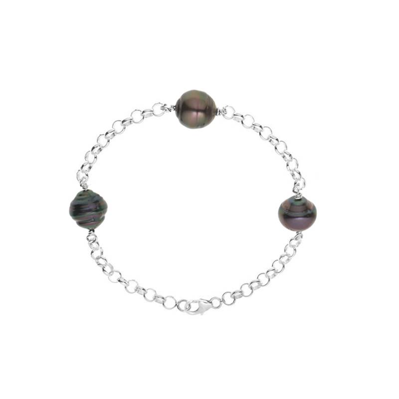 PERLINEA- Bracelet- Perles de Culture de Tahiti- Diamètre 9-10 mm- Bijou Femme