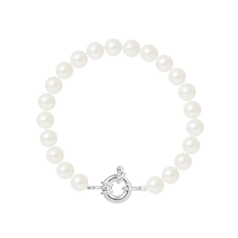 PERLINEA- Bracelet Perles de Culture Ronde 7-8 mm Blanc Naturel- Bijou Femme