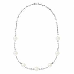 PERLINEA- Collier Perles de Culture- Diamètre 9-10 mm Blanc Naturel- Bijou Femme