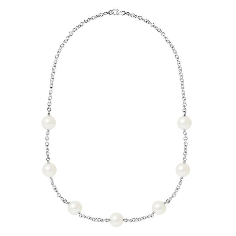 PERLINEA- Collier Perles de Culture- Diamètre 9-10 mm Blanc Naturel- Bijou Femme