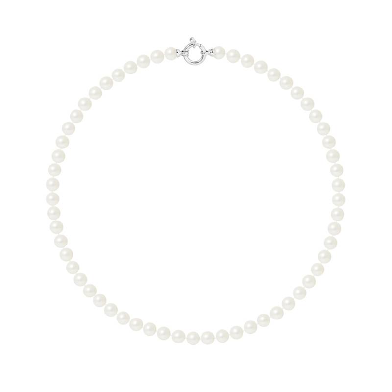 PERLINEA- Collier Perles de Culture Ronde 6-7  mm Blanc- Bijou Femme 