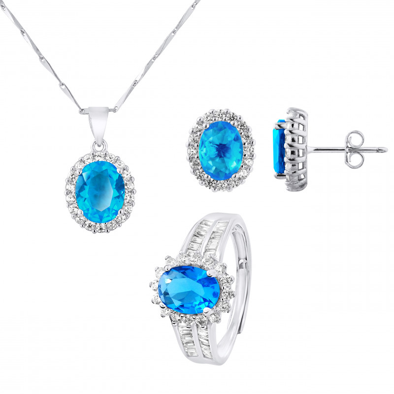 PARURE motif "OVALE" composée d'un Collier, une Bague ajustable et d'une paire de Boucle d'Oreille 
