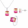 PARURE motif "RECTANGLE" BICOLORE  composée d'un Collier, une Bague ajustable et d'une paire de Boucle d'Oreille 