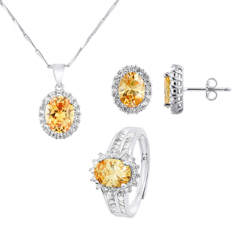 PARURE motif "OVALE" composée d'un Collier, une Bague ajustable et d'une paire de Boucle d'Oreille 