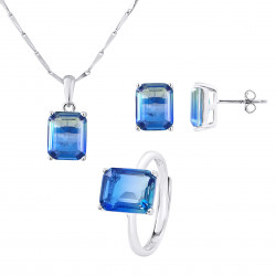 PARURE motif "RECTANGLE" BICOLORE  composée d'un Collier, une Bague ajustable et d'une paire de Boucle d'Oreille 