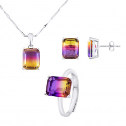 PARURE motif "RECTANGLE" BICOLORE  composée d'un Collier, une Bague ajustable et d'une paire de Boucle d'Oreille 