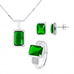 PARURE motif "RECTANGLE"  composée d'un Collier, une Bague ajustable et d'une paire de Boucle d'Oreille 