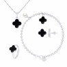PARURE motif "TREFLE" NOIR composée d'un Collier, une Bague ajustable, d'une paire de Boucle d'Oreille et d'un Bracelet 