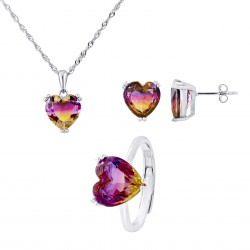 PARURE motif "CUR" BICOLORE composée d'un Collier, une Bague ajustable et d'une paire de Boucle d'Oreille 