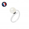 PERLINEA- Bague- Perles de Culture d'Eau Douce- Ronde Diamètre 8-9 mm Blanc- Taille 48 (EU)- Bijou Femme- Or Blanc