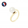 PERLINEA- Bague- Perles de Culture d'Eau Douce- Ronde Diamètre 8-9 mm Blanc- Taille 48 (EU)- Bijou Femme- OrJaune  