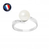 PERLINEA- Bague- Perles de Culture d'Eau Douce- Ronde Diamètre 8-9 mm Blanc- Taille 48 (EU)- Bijou Femme- Or Blanc- Dimants
