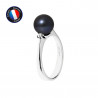 PERLINEA- Bague- Perles de Culture d'Eau Douce- Ronde Diamètre 8-9 mm Black Tahiti- Taille 48 (EU)- Bijou Femme- Or Blanc- Dim