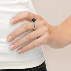 PERLINEA- Bague- Perles de Culture d'Eau Douce- Ronde Diamètre 8-9 mm Black Tahiti- Taille 48 (EU)- Bijou Femme- Or Blanc- Dim