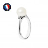 PERLINEA- Bague- Perles de Culture d'Eau Douce- Ronde Diamètre 8-9 mm Blanc- Taille 48 (EU)- Bijou Femme- Or Blanc- Dimants