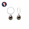 PERLINEA- Boucle d'Oreilles - Perles de Culture de Tahiti- Diamètre 9-10 mm- Bijou Femme- Or Blanc