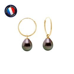 PERLINEA- Boucle d'Oreilles - Perles de Culture de Tahiti- Diamètre 9-10 mm- Bijou Femme- OrJaune