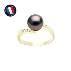 PERLINEA- Bague- Perles de Culture de Tahiti- Ronde Diamètre 8-9 mm- Taille 50 (EU)- Bijou Femme- OrJaune- Diamants