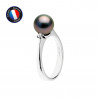 PERLINEA- Bague- Perles de Culture de Tahiti- Ronde Diamètre 8-9 mm- Taille 48 (EU)- Bijou Femme- Or Blanc- Diamants