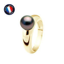 PERLINEA- Bague- Perles de Culture de Tahiti- Ronde Diamètre 8-9 mm- Taille 48 (EU)- Bijou Femme- OrJaune