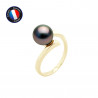 PERLINEA- Bague- Perles de Culture de Tahiti- Ronde Diamètre 8-9 mm- Taille 48 (EU)- Bijou Femme- OrJaune