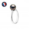 PERLINEA- Bague- Perles de Culture de Tahiti- Ronde Diamètre 8-9 mm- Taille 48 (EU)- Bijou Femme- Or Blanc